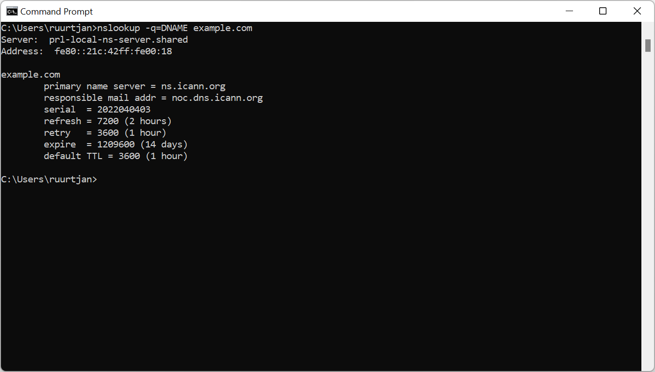 DNAME lookup in Windows